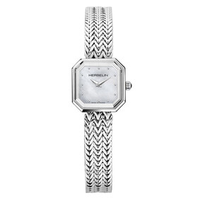 Kwadratowy damski zegarek elegancki z perłową tarczą i stalową bransoletą