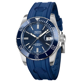 Zegarek nurkowy Epos Sportive Diver 3504.131.96.16.56 z niebieskim paskiem gumowym.