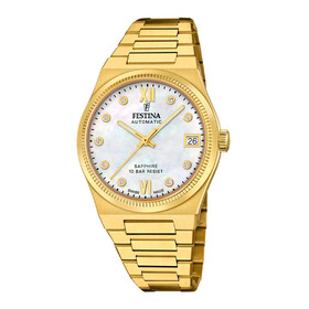 Damski zegarek automatyczny Festina z cyrkoniami na perłowej tarczy