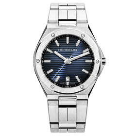 Niebieska tarcza z poziomymi pasami w zegarku Herbelin Cap Camarat