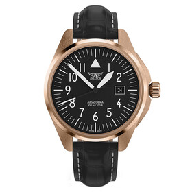 Pozłacany zegarek męski Aviator na skórzanym pasku