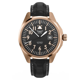 Pozłacany zegarek męski Aviator na skórzanym pasku