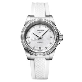 Sportowy zegarek damski Longines na białym pasku gumowym