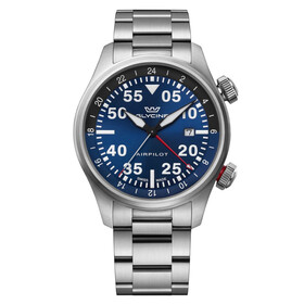 Lotniczy zegarek typu pilot z niebieską tarczą