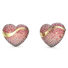 Stalowe pozłacane kolczyki sztyfty serca z czerwonymi cyrkoniami Guess