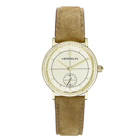 Damski pozłacany zegarek Herbelin z brązowym paskiem skórzanym