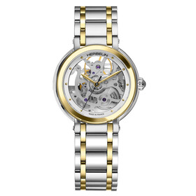 Srebrno-złoty zegarek szkieletowy Herbelin dla kobiet