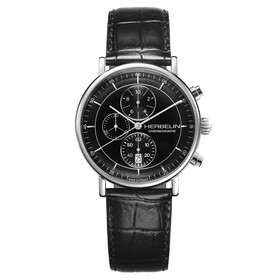 Męski zegarek Herbelin z czarną tarczą i paskiem skórzanym