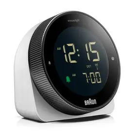 Okrągły budzik z cyfrowym wyświetlaczem