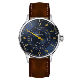 Męski zegarek jednowskazówkowy MeisterSinger Pangaea na brązowym pasku skórzanym