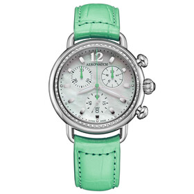 Damski zegarek Aerowatch Chronolady 1942 Pastel Green A 81105 AA03 DIA z zielonym paskiem i diamentami