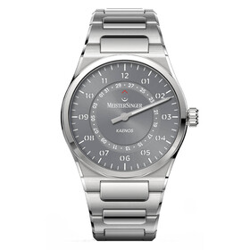 Jednowskazówkowy zegarek męski MeisterSinger z szarym cyferblatem