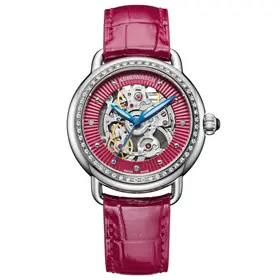 Szkieletowy zegarek damski Aerowatch 1942 Lady Automatic Skeleton A 60960 AA21 DIA z diamentami na kopercie