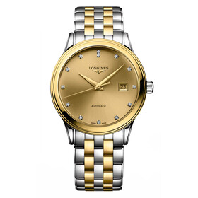 Srebrno-złoty zegarek męski z diamentami Longines Flagship