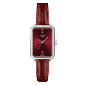 Prostokątny zegarek biżuteryjny Tissot SRV w kolorze bordowym
