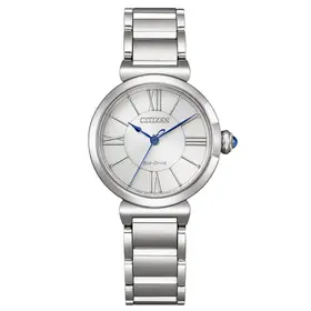 Zegarek damski z jasna tarczą i niebieskimi wskazówkami Citizen EM1070-83D