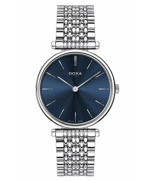 Klasyczny zegarek męski Doxa z kolekcji D-Lux. Niebieska tarcza przykryta szkłem szafirowym.