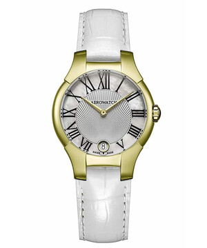 Pozłacany zegarek Aerowatch New Lady Grande na skórzanym pasku