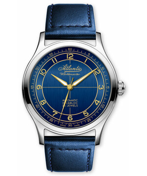 Zegarek Atlantic z niebieską tarczą i paskiem