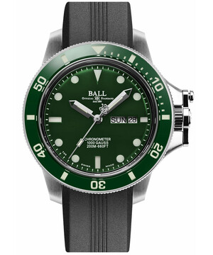 Nurkowy zegarek Ball w zielonej kolorystyce na pasku gumowym