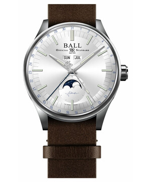 Klasyczny zegarek ze srebrną tarczą i brązowym paskiem vintage Ball