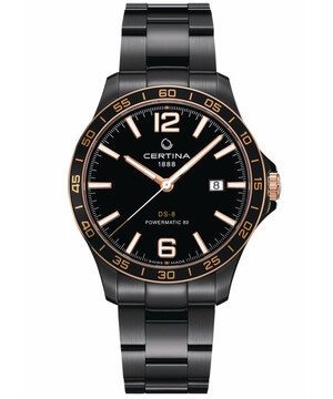 Zegarek Certina DS-8 Gent Powermatic 80 C033.807.33.057.00 w czarnej kolorystyce.