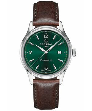 Zegarek retro Certina z zieloną tarczą i paskiem brązowym