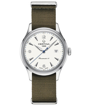 Zegarek automatyczny w stylu retro z białą tarczą i niebieskim sekundnikiem