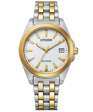 Zegarek damski Citizen z białą tarczą z elementami złoconymi
