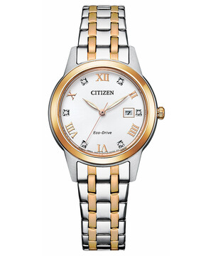 Srebrno-złoty zegarek z kryształkami Citizen Lady FE1246-85A