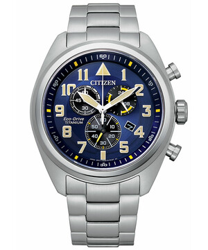 Wojskowy militarny zegarek Citizen z mechanizmem Eco-Drive i chronografem, niebieska tarcza