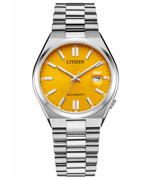 Zegarek automatyczny Citizen Mechanical NJ0150-81Z z żółtą tarczą.