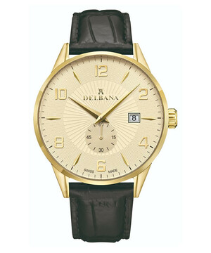 Delbana Retro 42601.622.6.024 zegarek męski ze złotą tarczą.