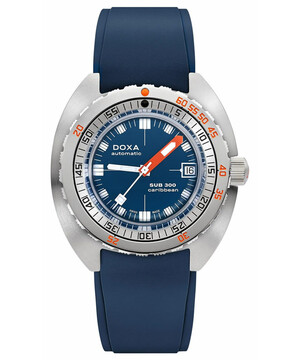 Męski zegarek nurkowy Doxa SUB 300 Caribbean z niebieskim paskiem gumowym