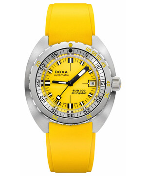 Doxa SUB 300 zegarek do nurkowania na żółtym pasku gumowym