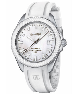 Sportowy zegarek damski Eberhard z białym paskiem gumowym