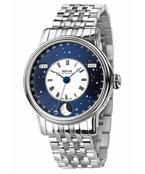 Zegarek z niebieską tarczą Epos Oeuvre D'Art V-Style 3439.322.20.26.30 na bransolecie.