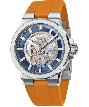 Epos 3442.135.20.16.52 Sportive Skeleton zegarek męski z niebieską tarczą i pomarańczowym paskiem gumowym