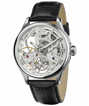 Szkieletowy zegarek męski Epos w limitowanej edycji, srebrna tarcza