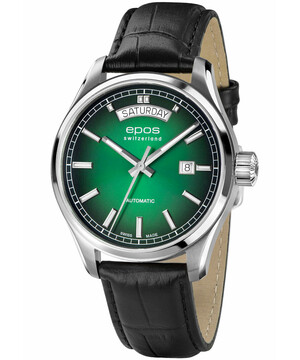 Elegancki zegarek Epos Passion Day Date 3501.142.20.93.25 z zieloną tarczą