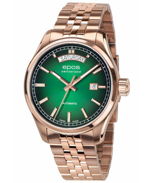 Męski zegarek z zieloną tarczą Epos Passion Day Date 3501.142.24.93.34