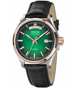 Elegancki zegarek Epos Passion Day Date 3501.142.34.93.25 z zieloną tarczą