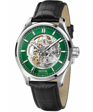 Szkieletowy zegarek Epos z zieloną tarczą