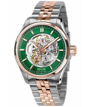 Męski zegarek szkieletowy Epos z zieloną tarczą