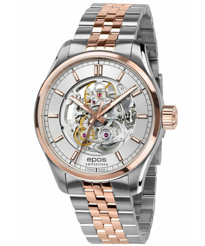 Zegarek szkieletowy Epos z tarczą w kolorze srebrnym na bransolecie
