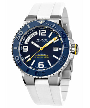 Zegarek nurkowy Epos Sportive Diver Day Date 3441.142.96.96.50 z białym paskiem gumowym