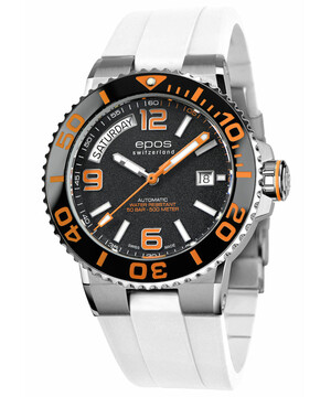 Zegarek nurkowy Epos Sportive Diver Day Date 3441.142.99.92.50 na białym pasku gumowym