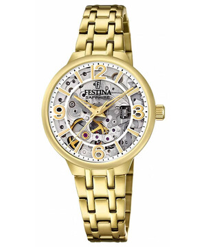 Pozłacany zegarek damski typu skeleton Festina F20617/1