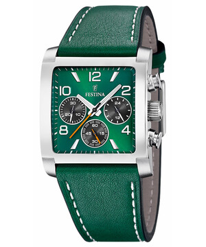 Festina zegarek chronograf na pasku skórzanym zielonym