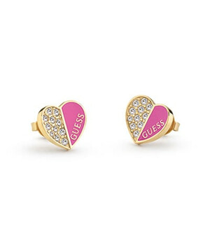 Złoto-różowe kolczyki w kształcie serc z cyrkoniami Lovely Guess